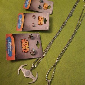 Star Wars Earrings & Necklace TIE fighter, R2D2, Stormtrooper, Rebel Alliance